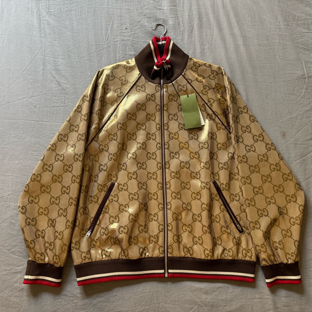 Gucci Gold Bomber Jacket with Ribbed Accents